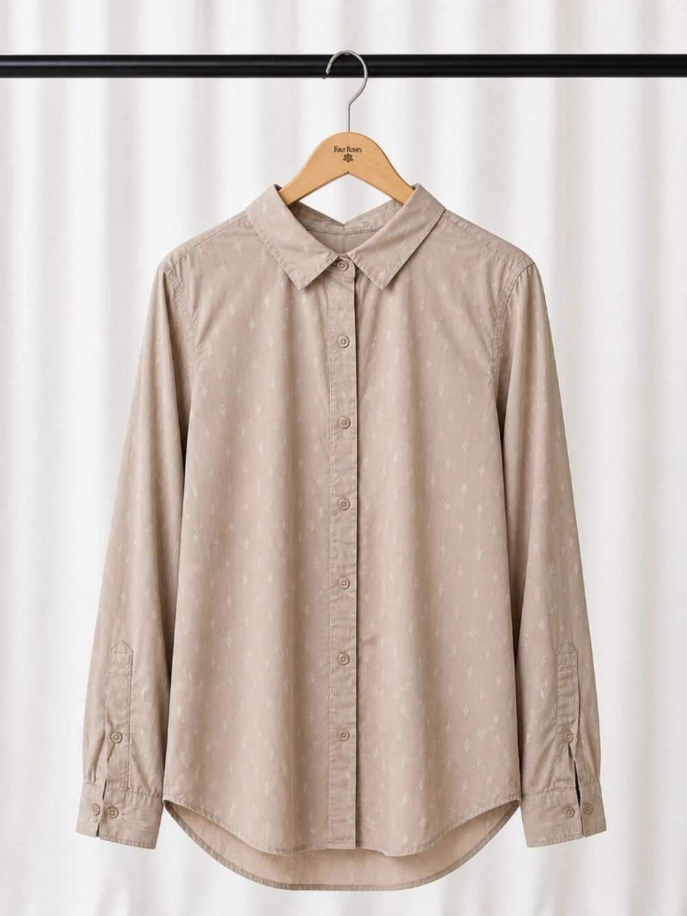 Garnet Hill Beige Print Button Down Shirt Long Sleeve Womens Size 6